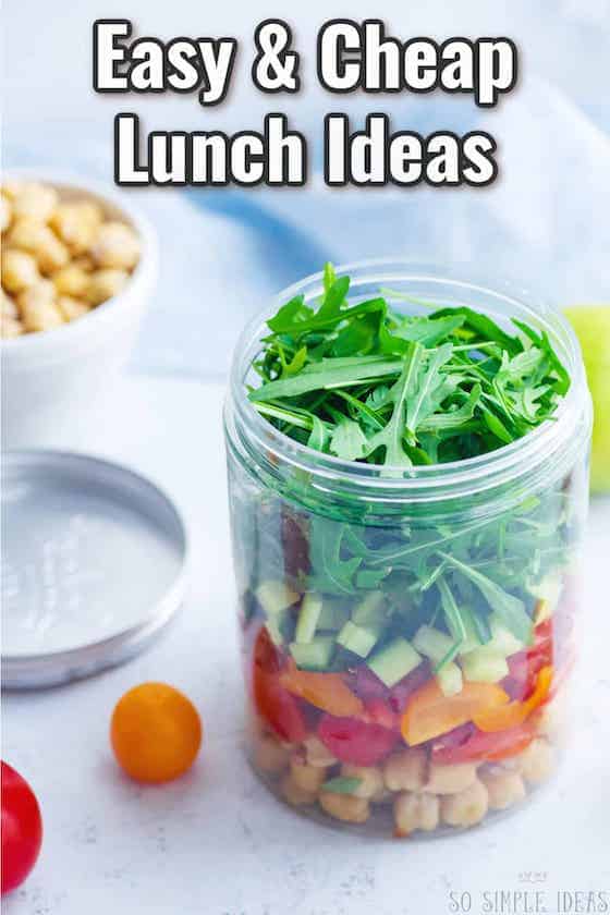 easy cheap lunch ideas text overlay.