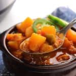 Spoonful of paleo turkey chili with butternut squash