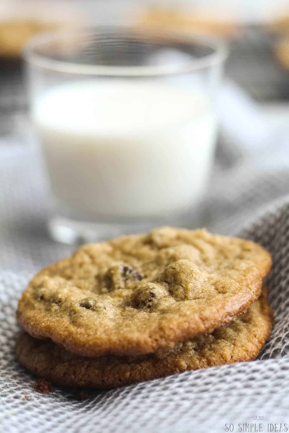 chocolate chip cookies with glass of milk