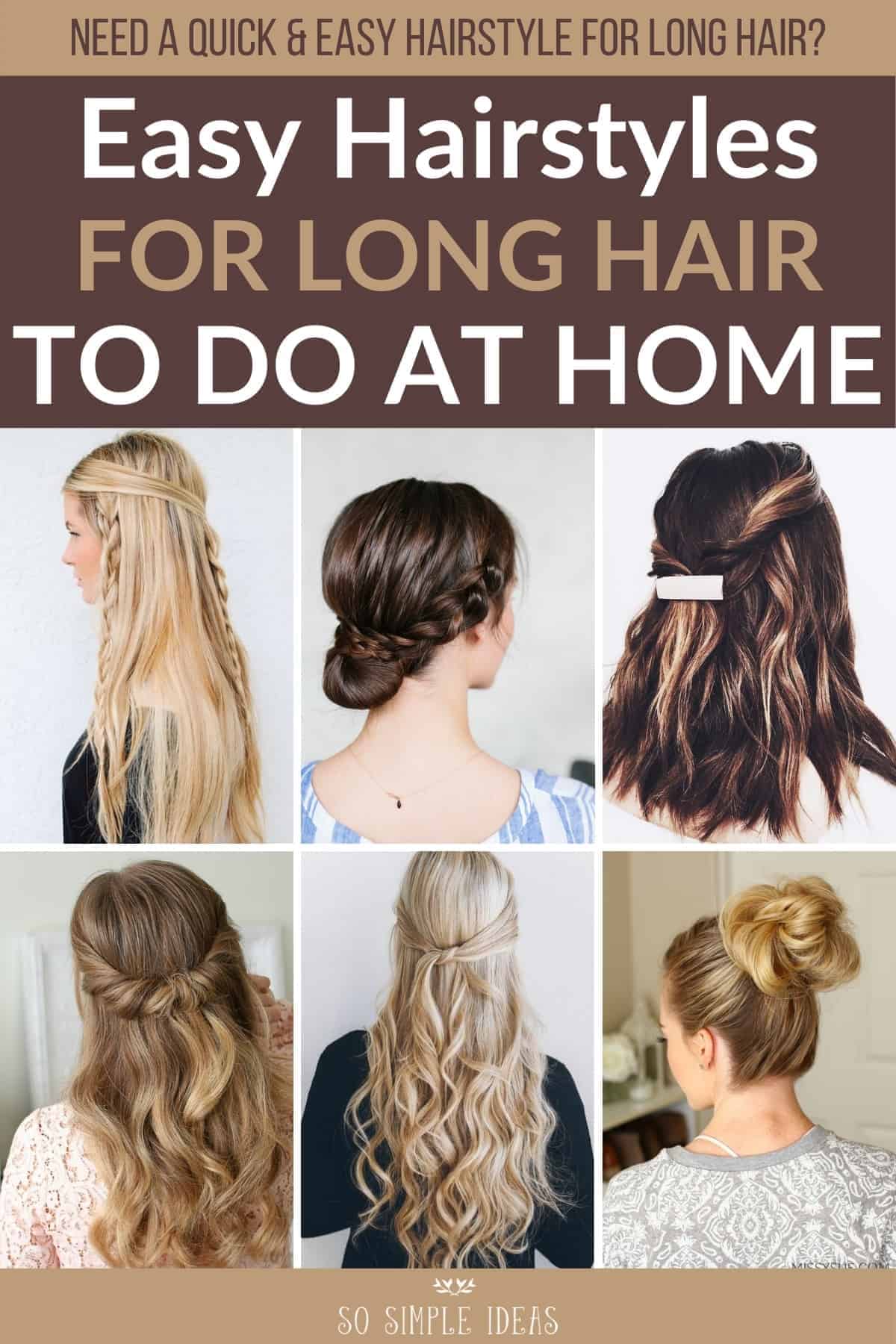 easy hairstyles for long hair to do at home pinterest image