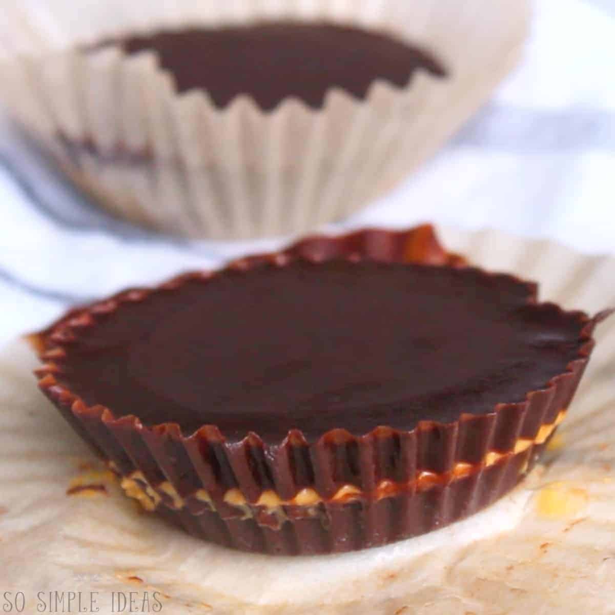 unwrapping peanut butter cup after set