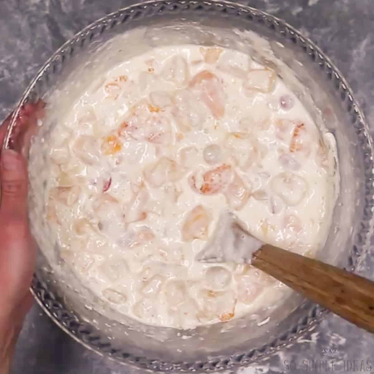 pinoy buko salad in mixing bowl