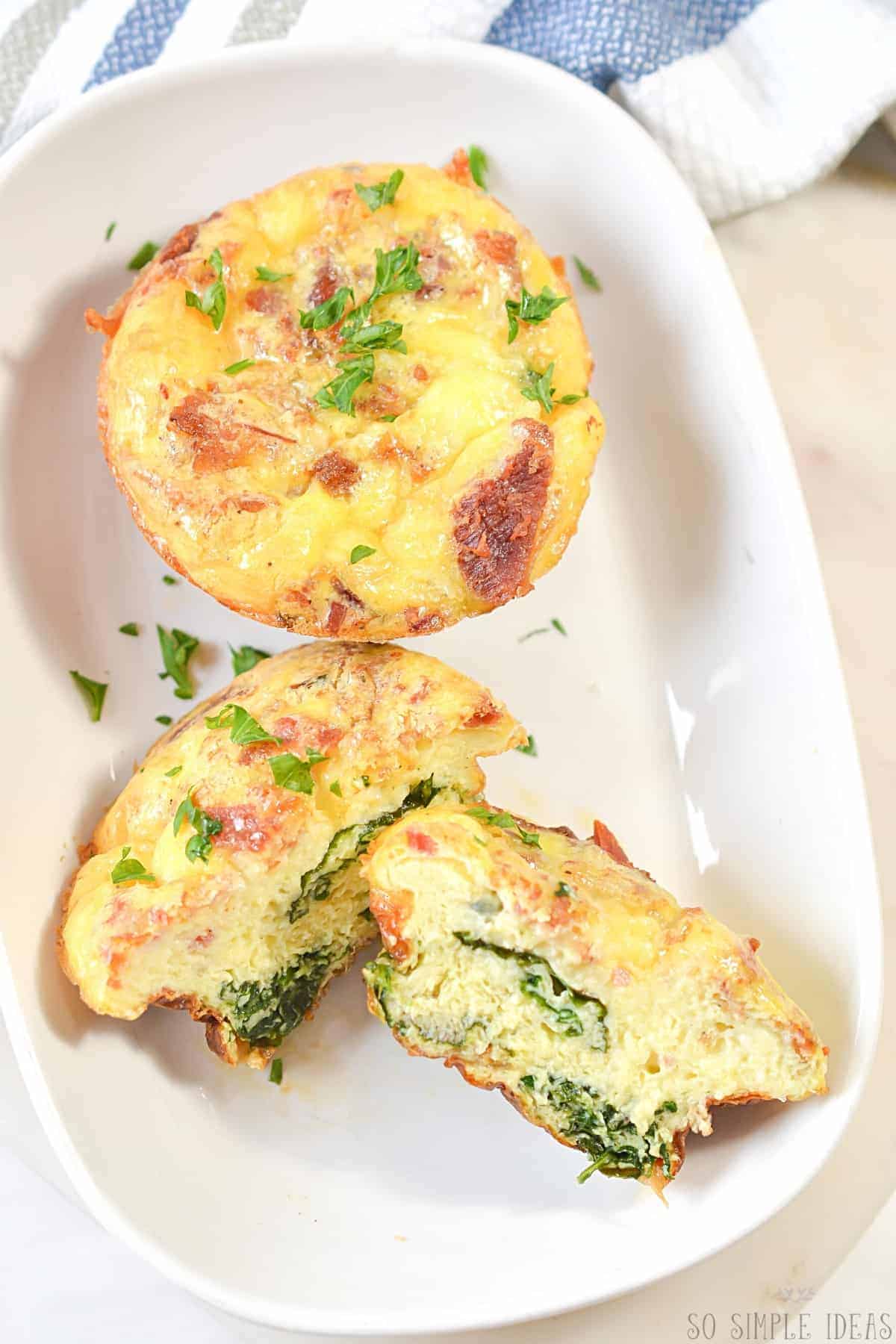 keto breakfast egg muffins on white serving plate