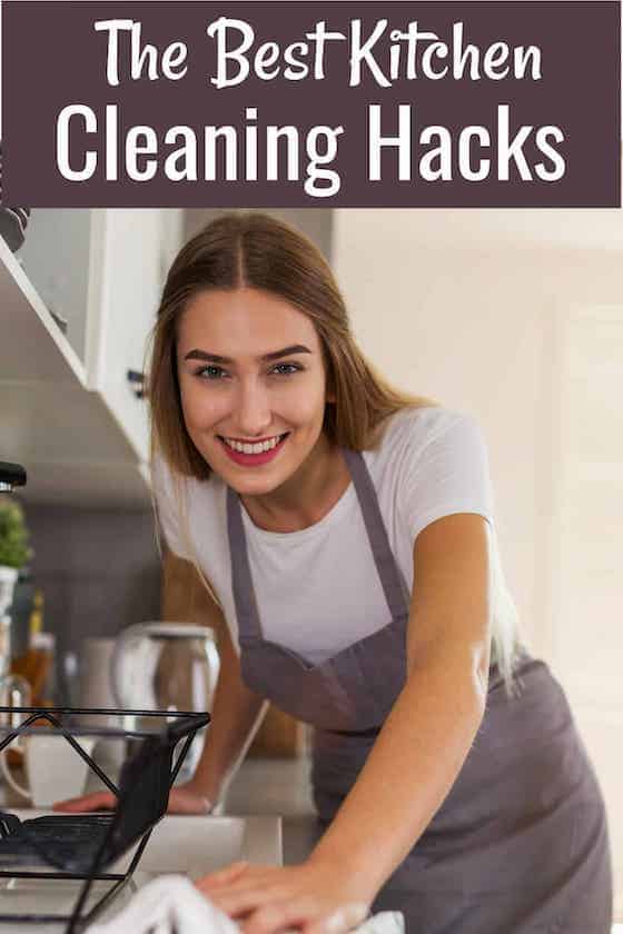 best kitchen cleaning hacks text overlay image.