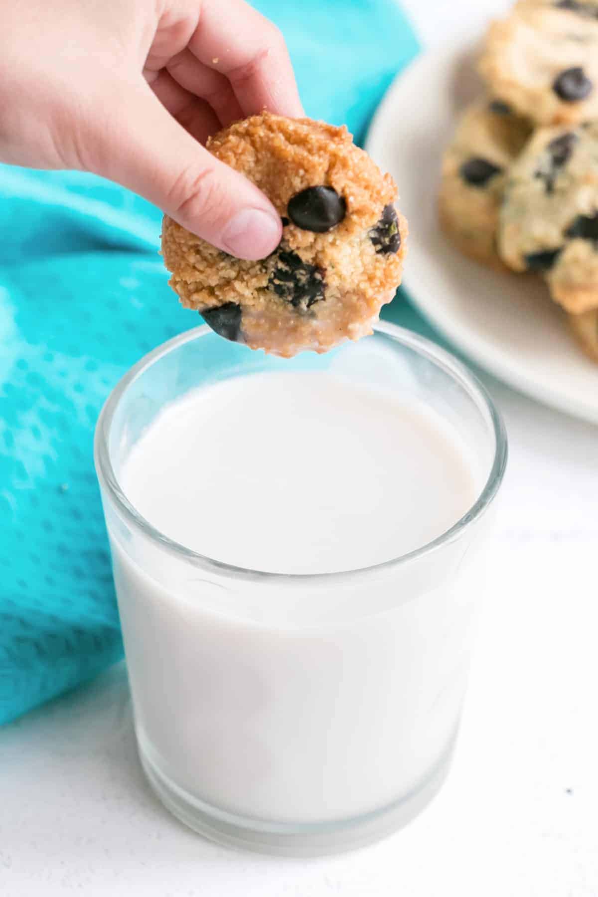 almond flour cookie dunked in milk