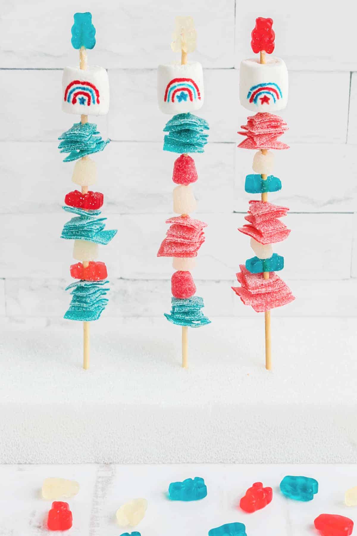 fourth of july themed gummy candy kabobs