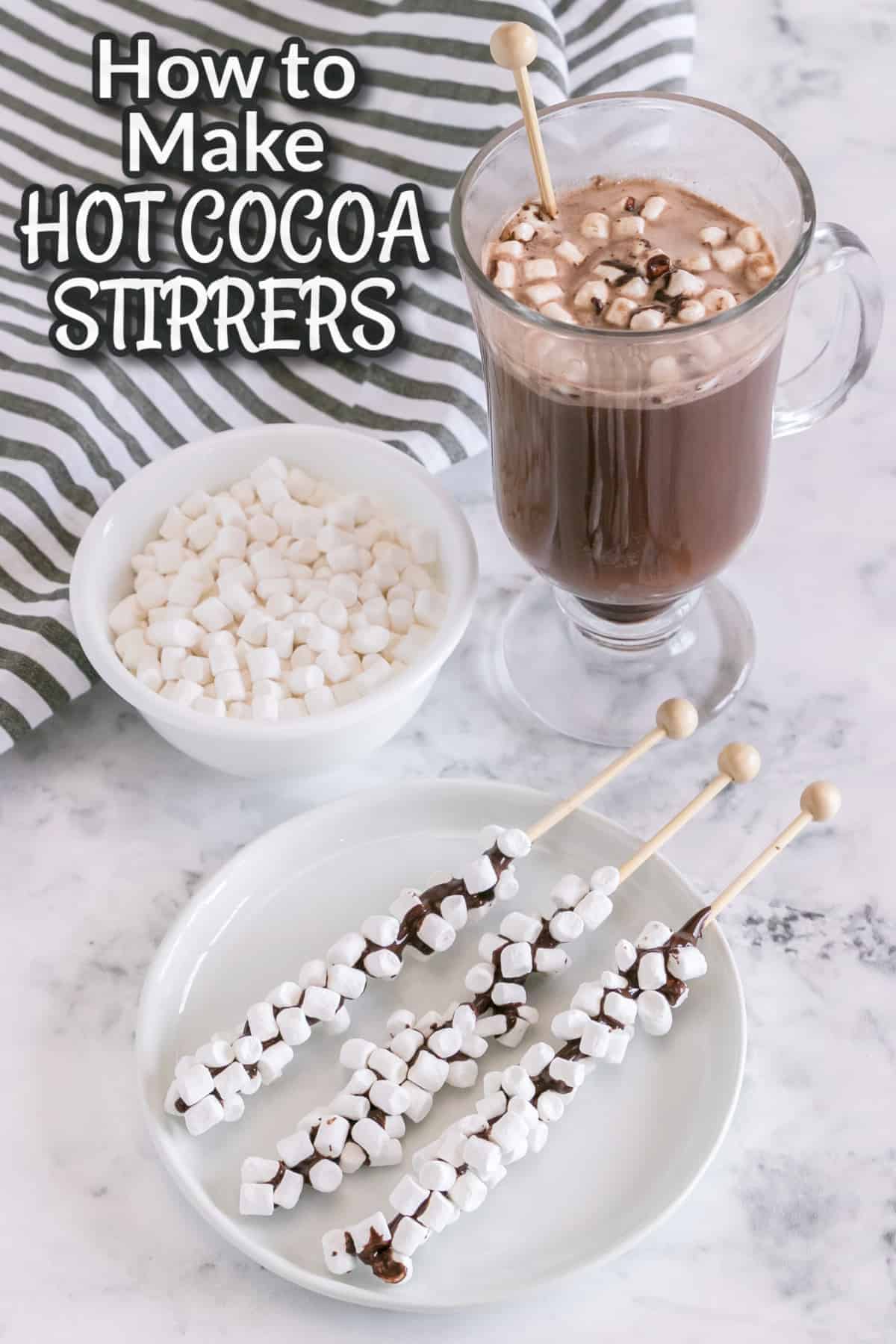 hot chocolate stirrers with cocoa and marshmallows