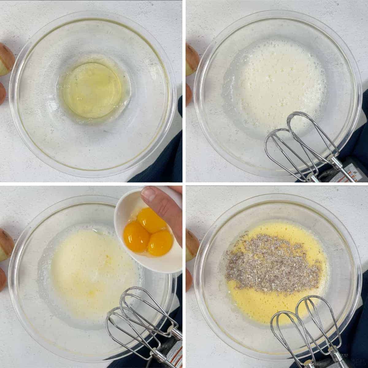 beating eggs and adding dry ingredients