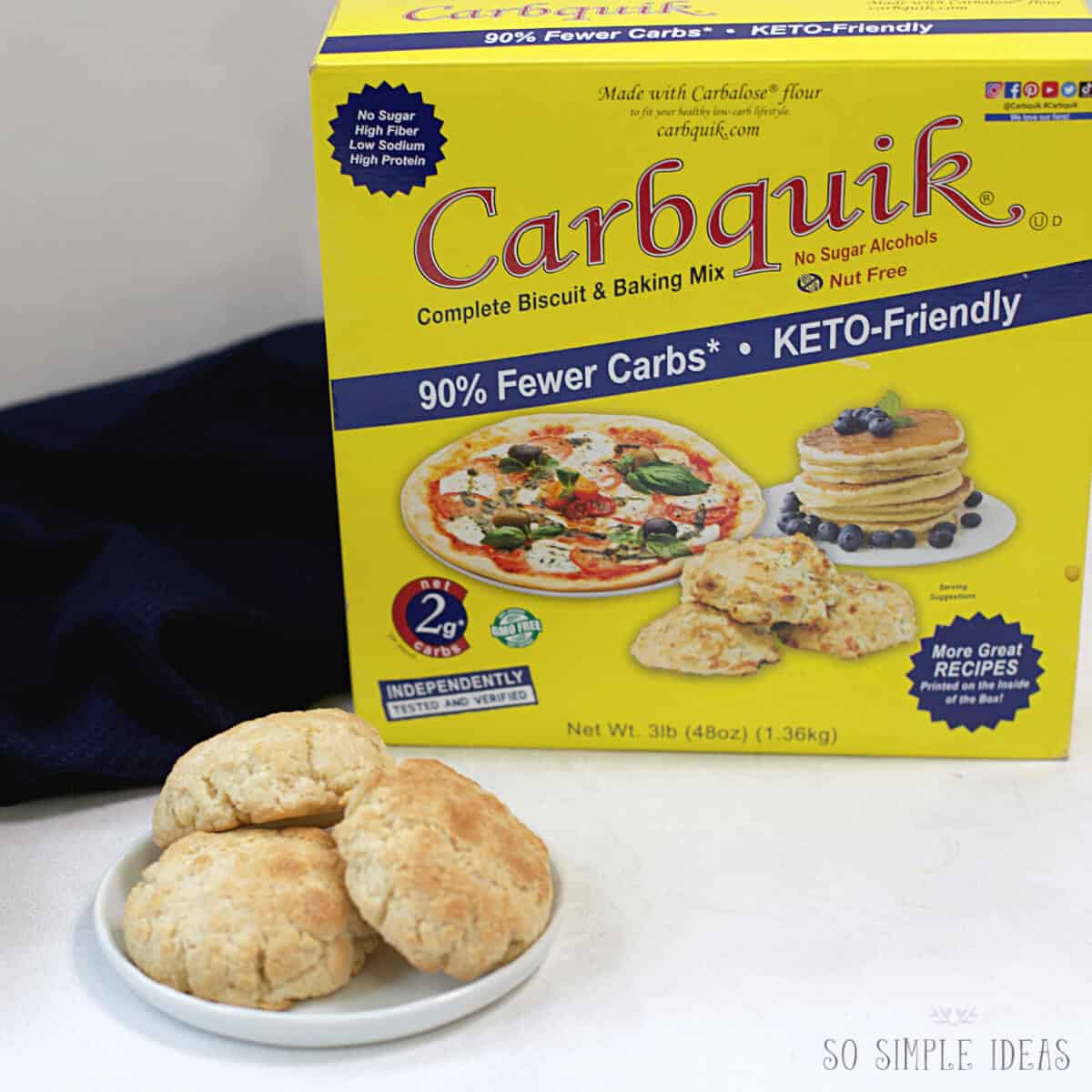 carbquik box and biscuits on plate