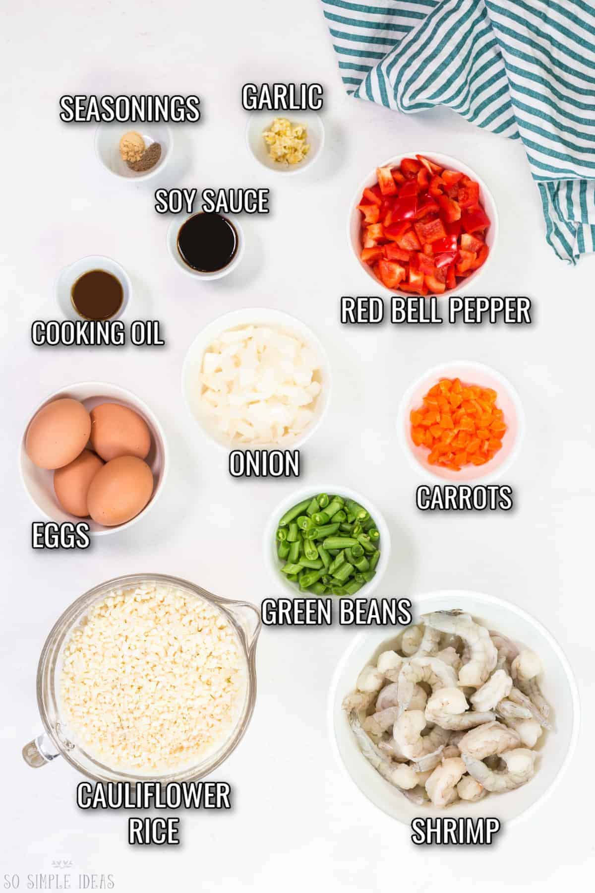 ingredients for keto shrimp fried rice.