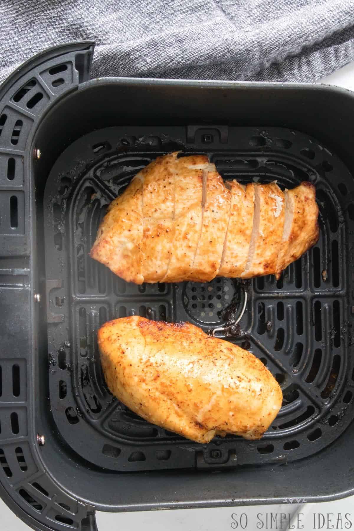 cooked marinated chicken in air fryer.