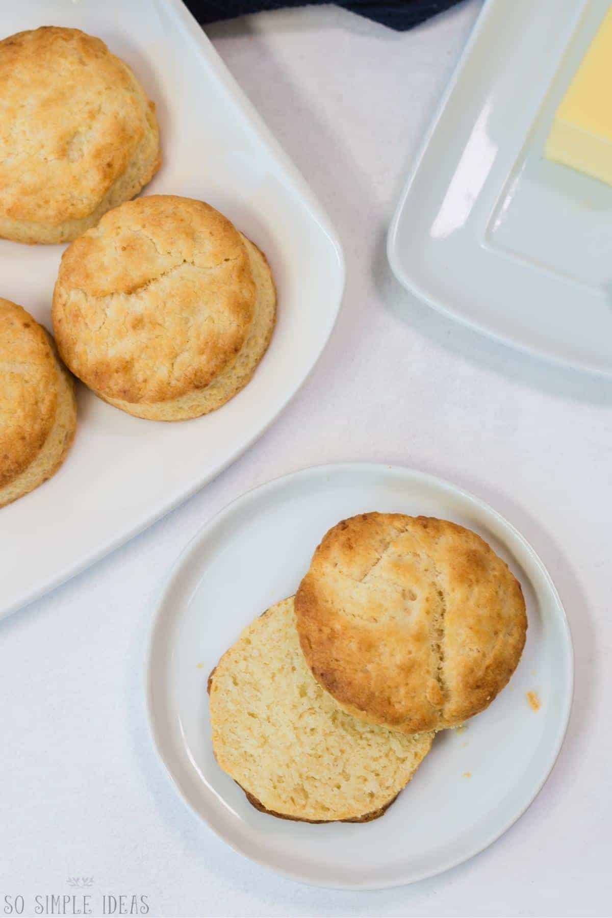 carbquik biscuits on white plates.