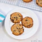 carbquick chocolate chip cookies on white plate.