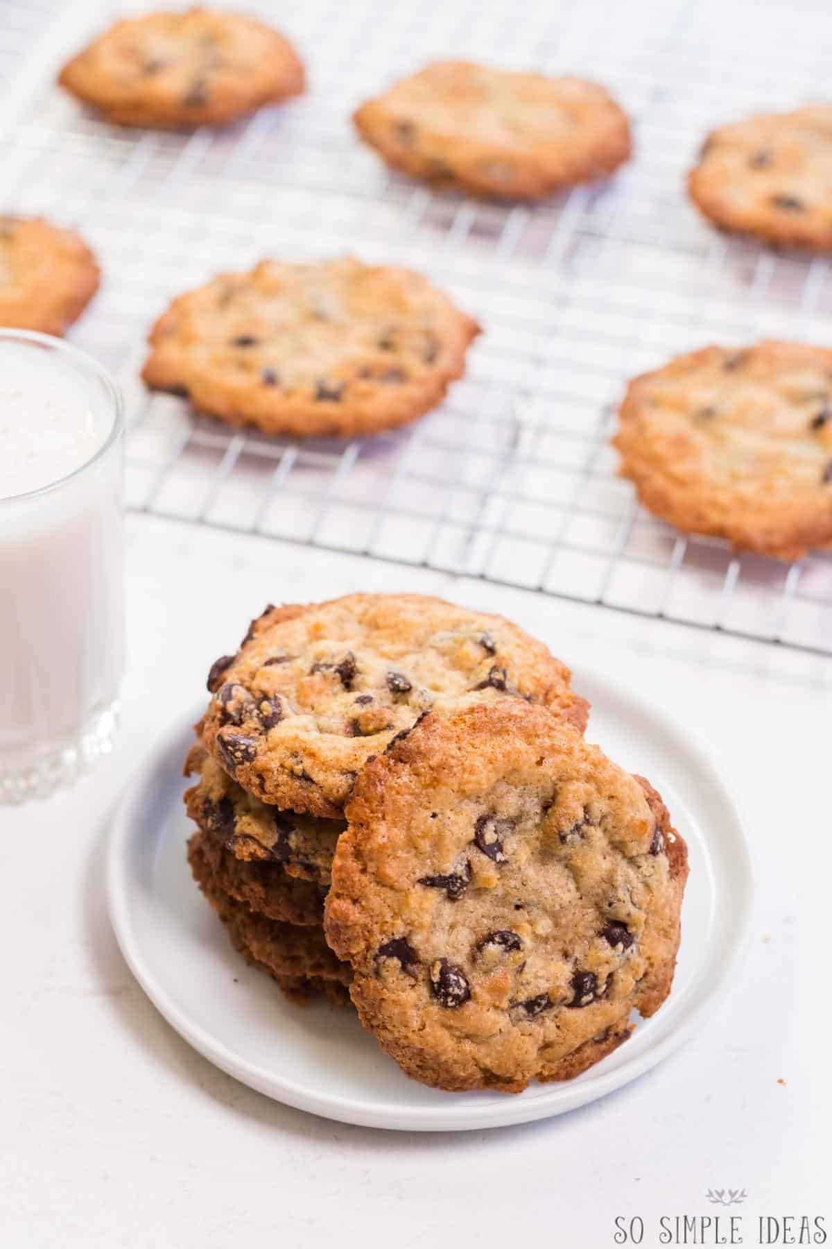 carbquik cookies on rack and small white plate.