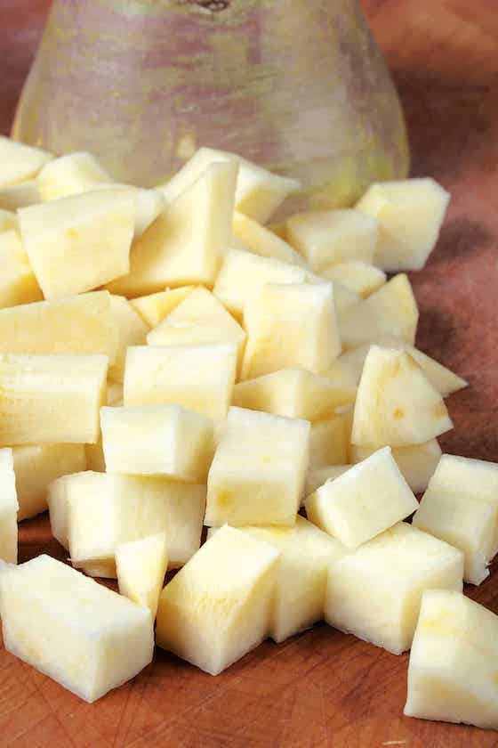 diced rutabaga.