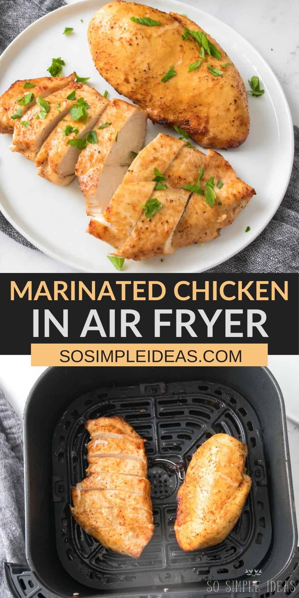 marinated chicken in air fryer pinterest image.