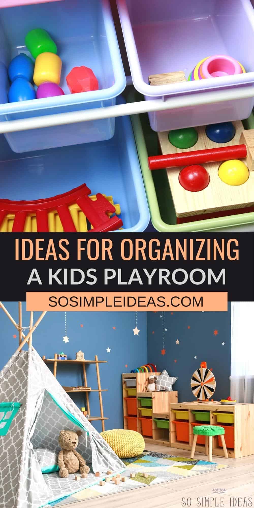 ideas for playroom organization pinterest image.