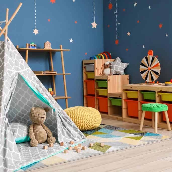 idea for organizing a playroom area.