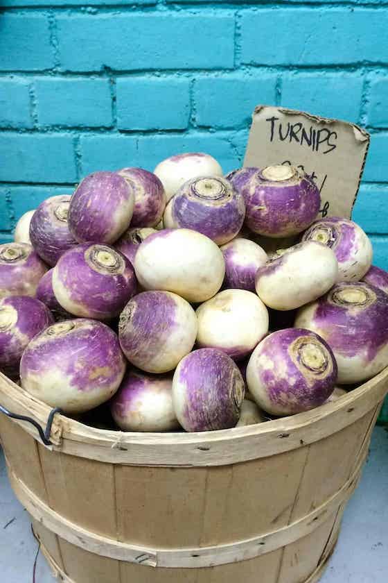 bin filled with turnips