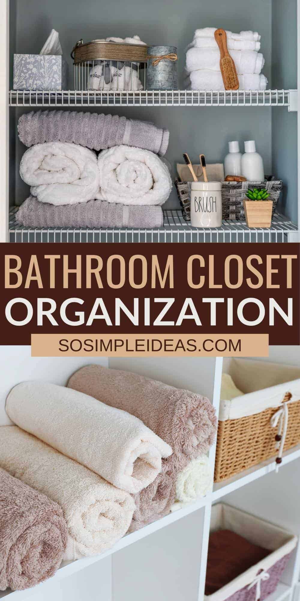 bathroom closet organization pinterest image.