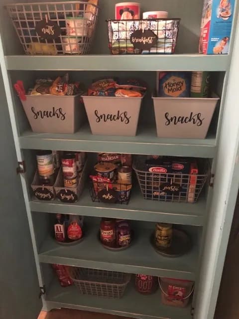labeled baskets and bins idea