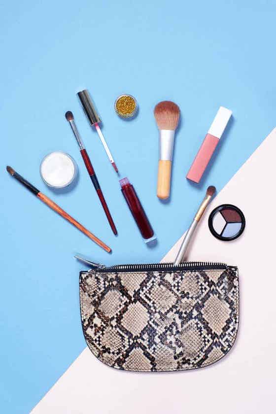 makeup and tools with small bag.