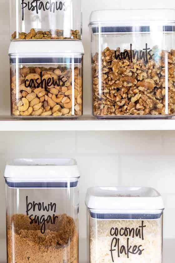 pantry nuts and baking containers.