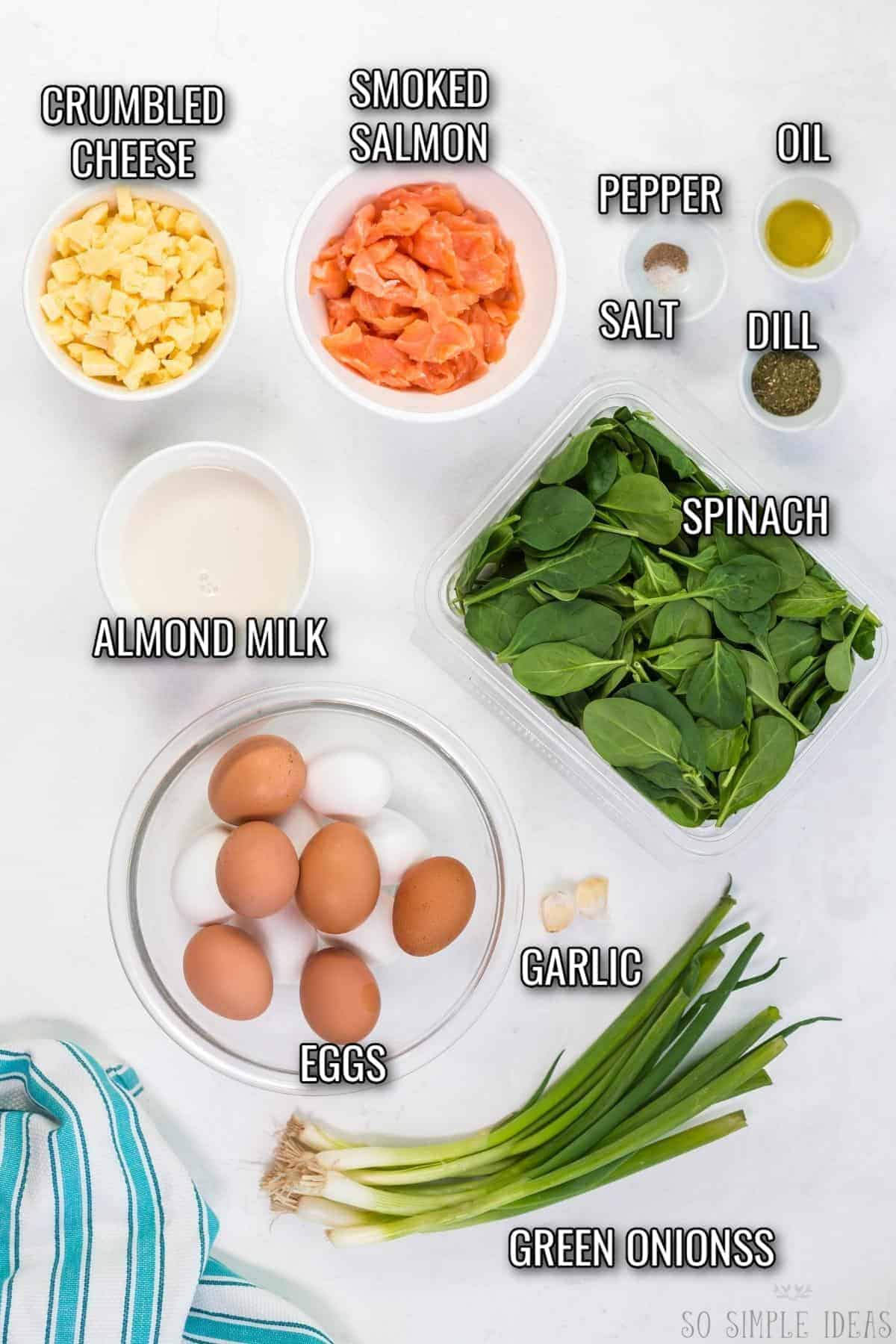 ingredients for smoked salmon frittata.