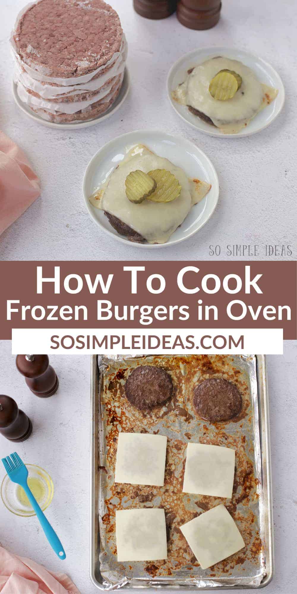 cooking frozen burgers in oven pinterest image.
