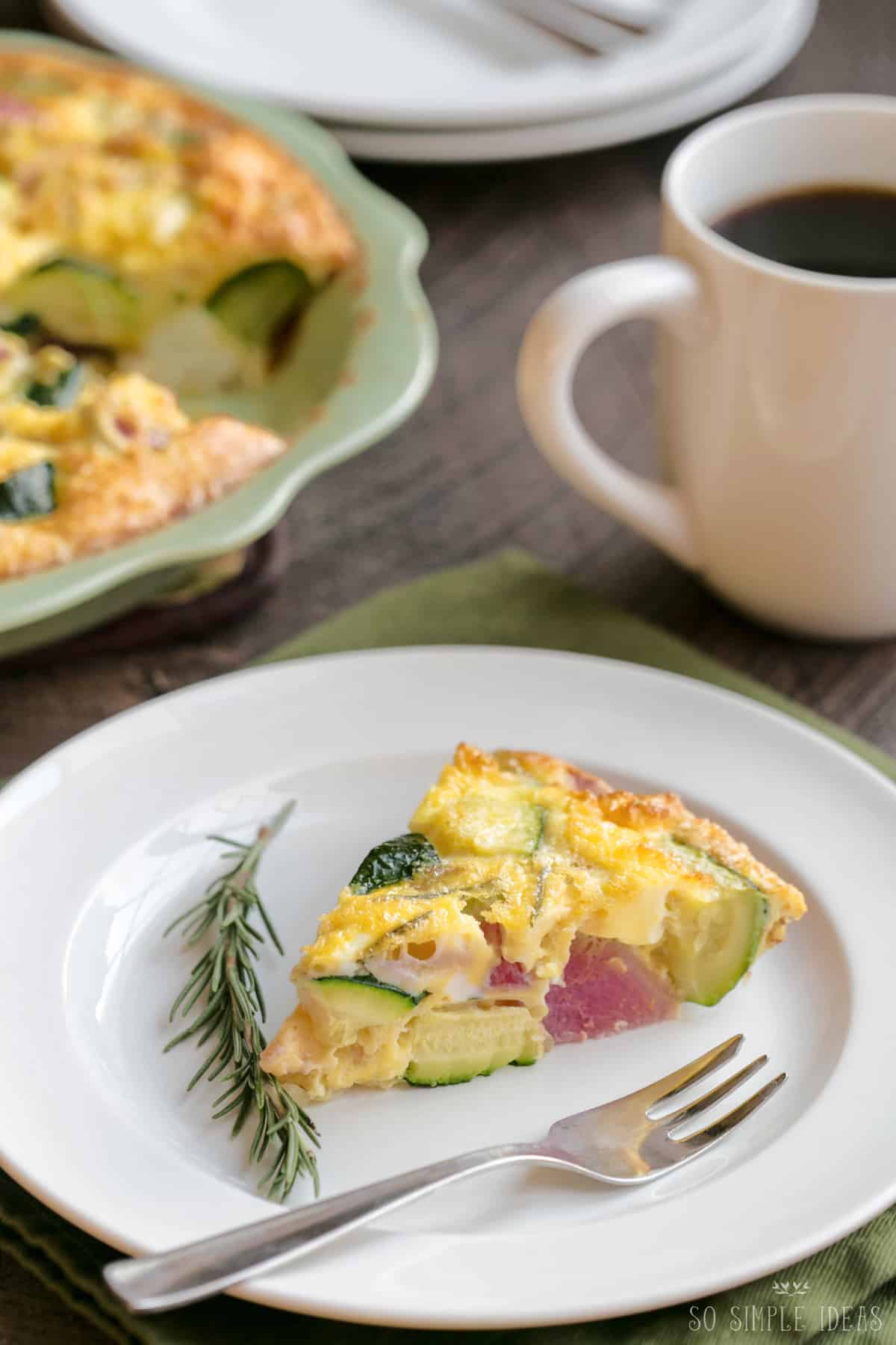 crustless zucchini quiche with coffee.