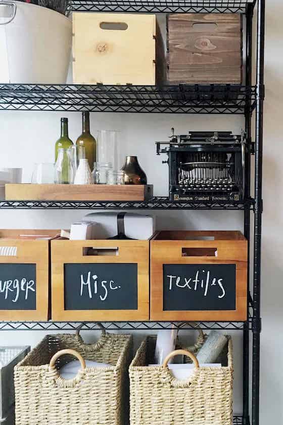 organized open shelves.