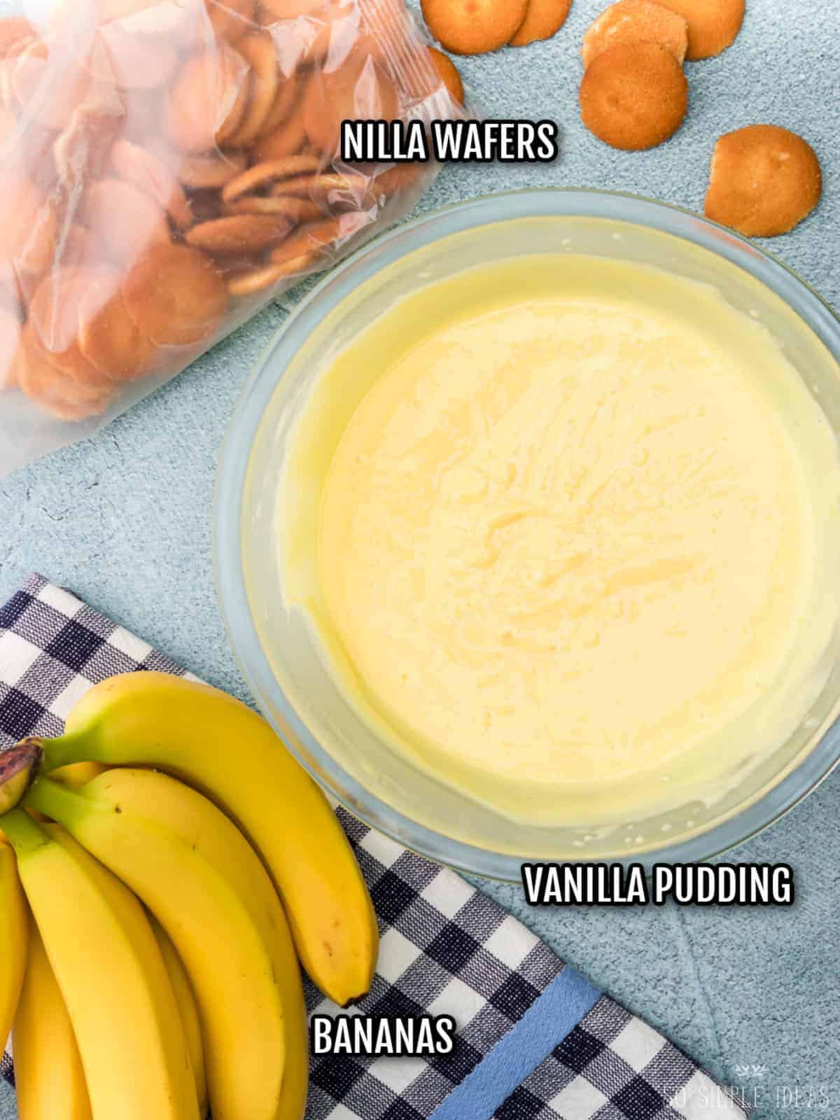 3 ingredients for banana pudding.