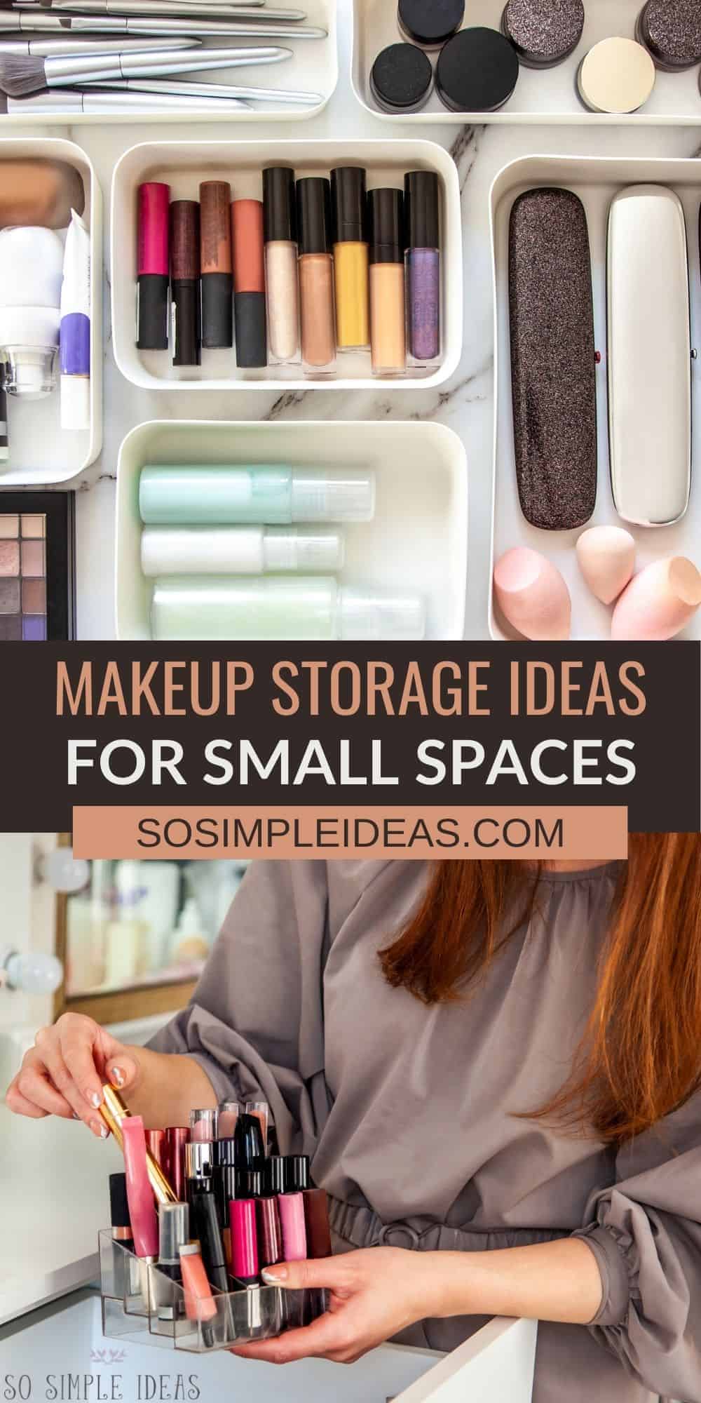 makeup storage ideas for small spaces pinterest image.
