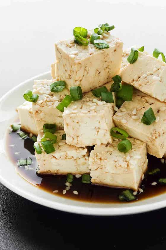tofu stack with soy sauce dressing.