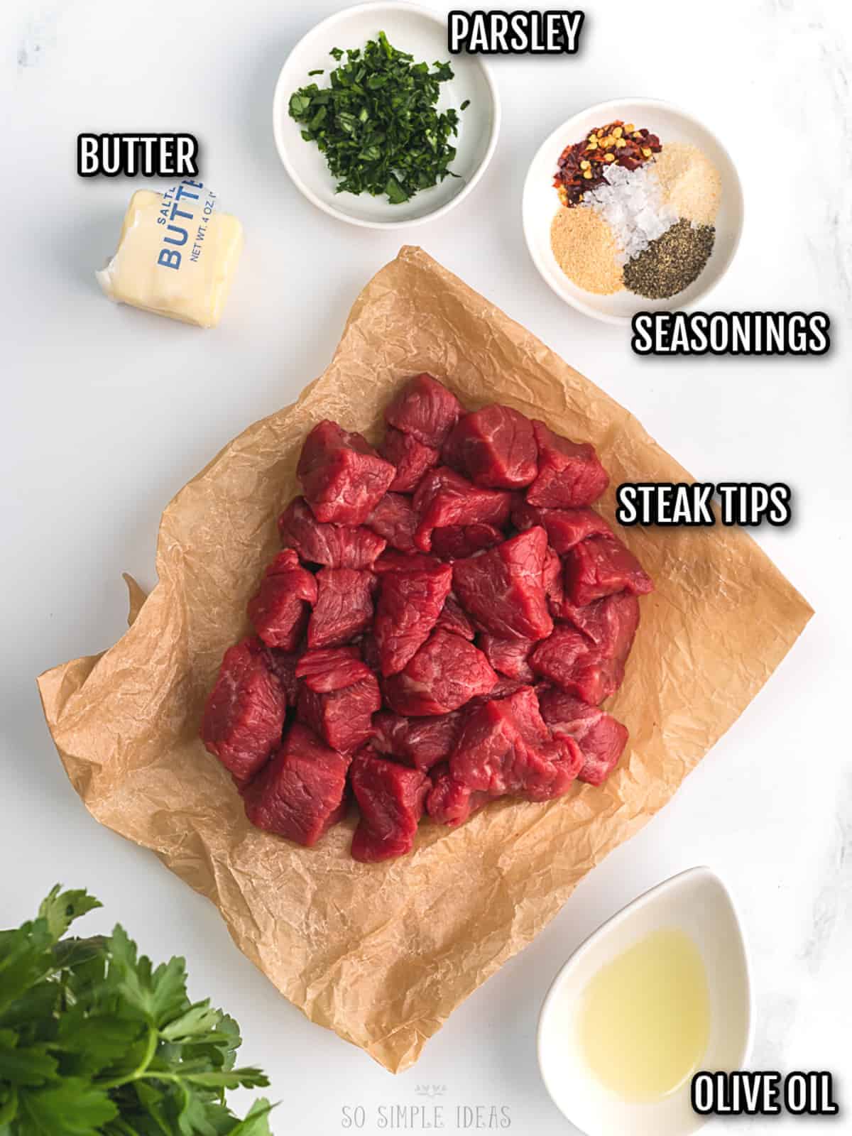 ingredients for steak tips in air fryer recipe.