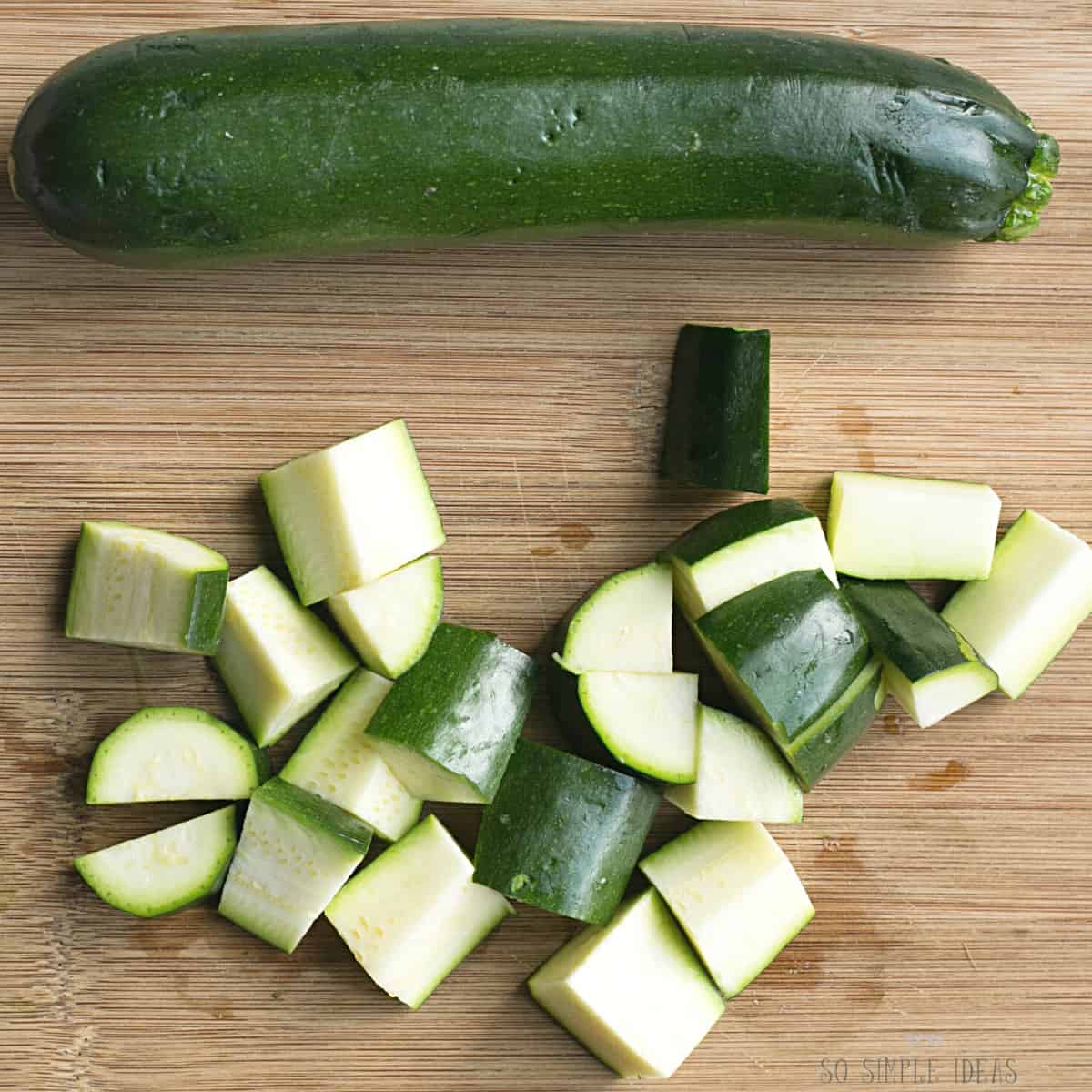 cut zucchini on cutting board.