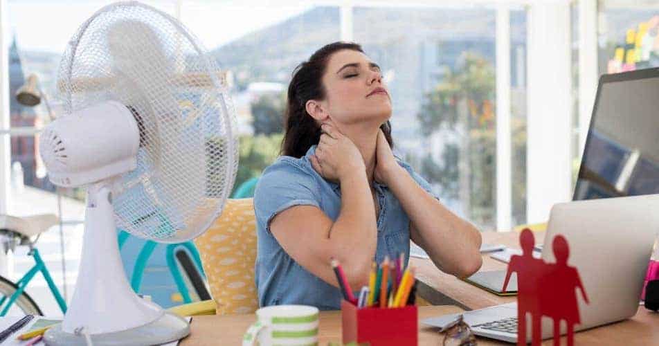 fan on work desk.