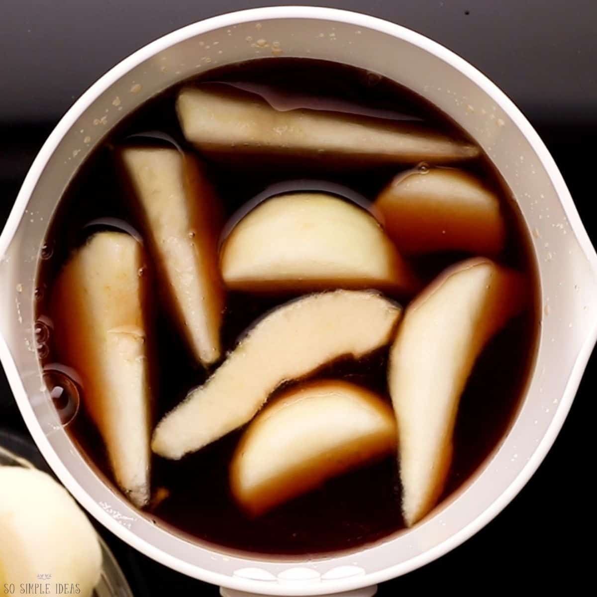 adding pears to brown sugar mixture.