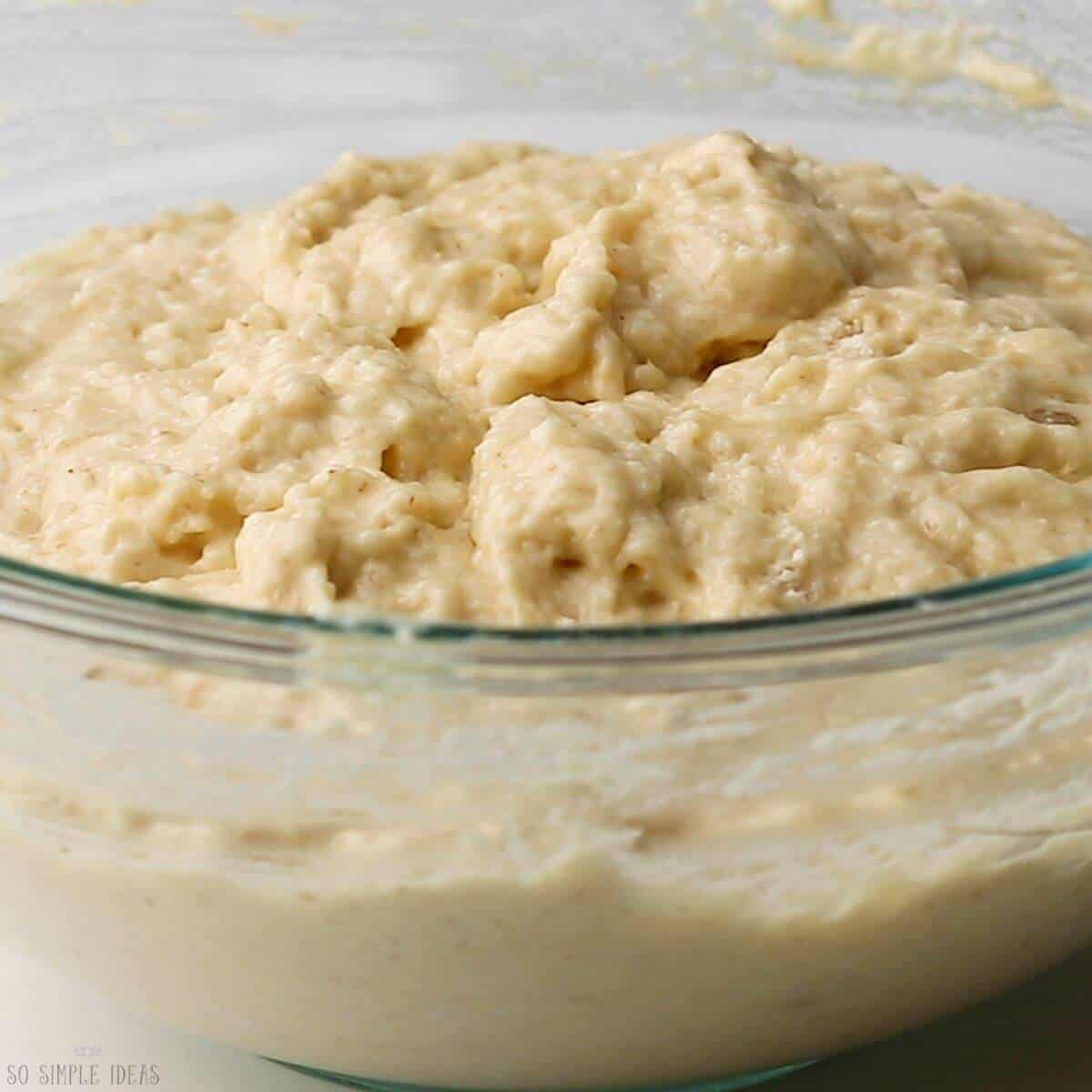 wet and dry ingredients combined in mixing bowl.