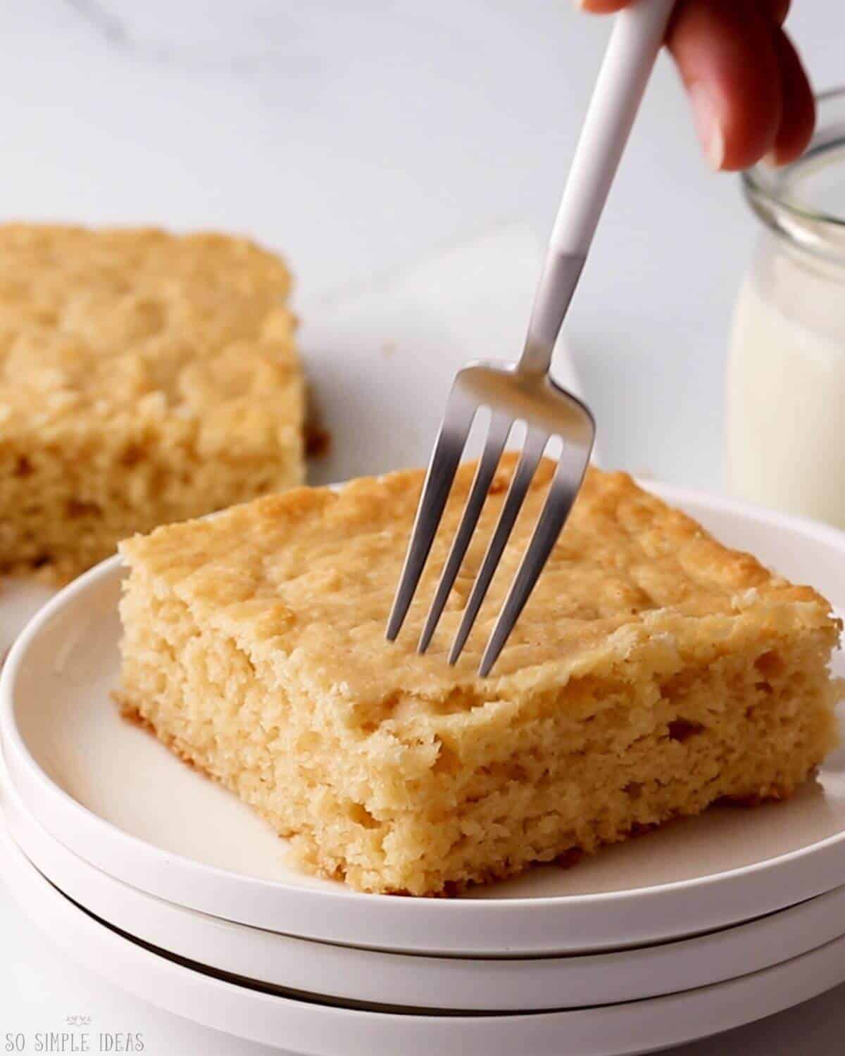 carbquik cake with fork.