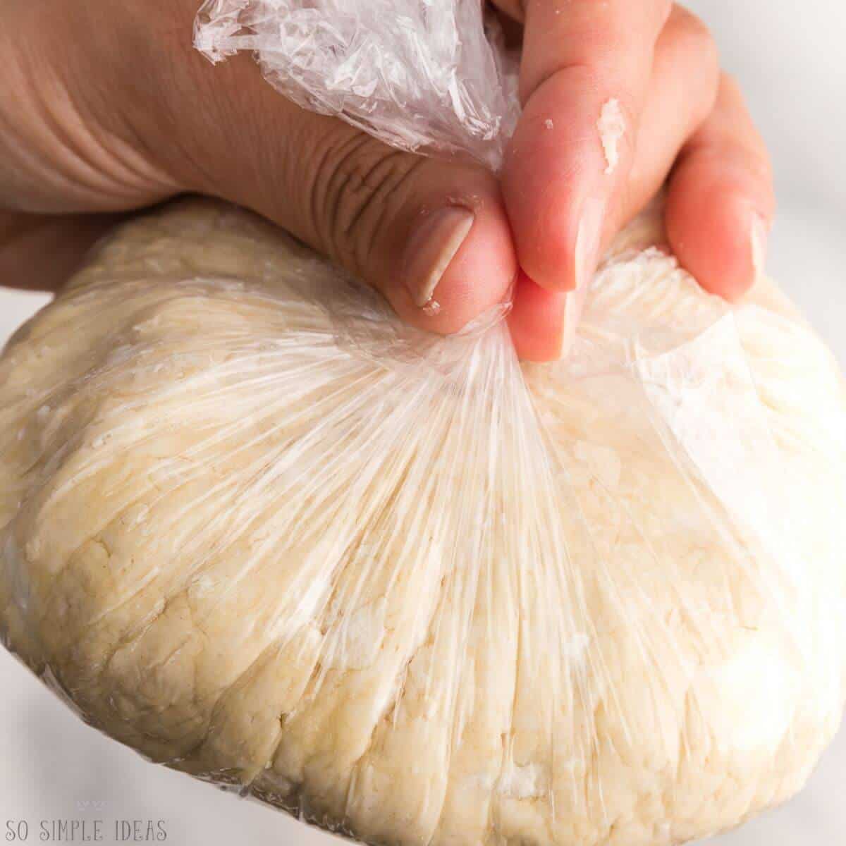 wrapped pie crust dough ball.