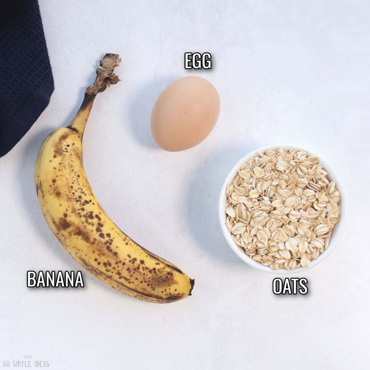 3 ingredients for banana oat pancake recipe.