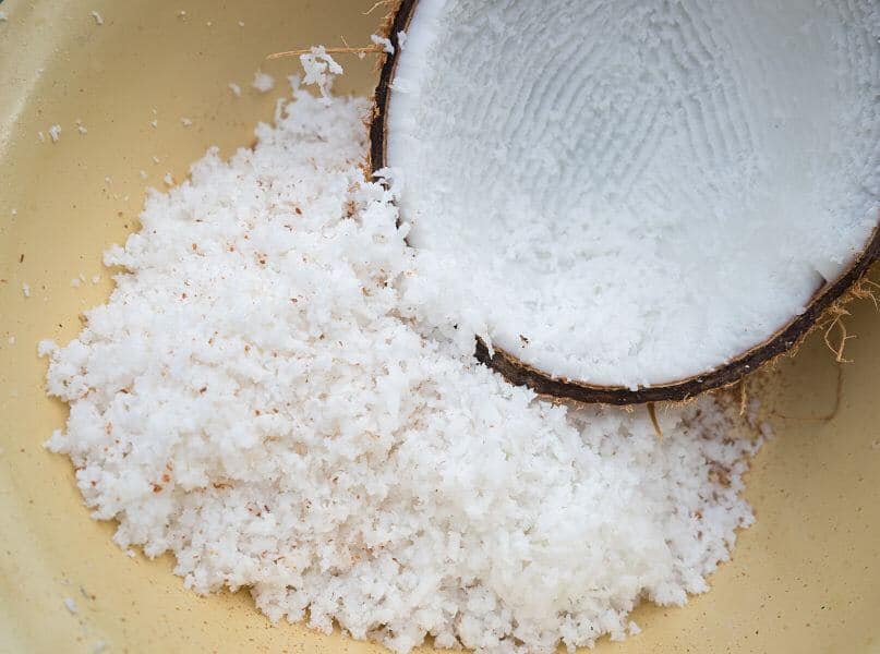 grated coconut in bowl.